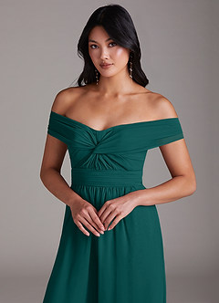 Azazie Lamara Bridesmaid Dresses Peacock Off the Shoulder Chiffon Convertible Jumpsuit image7