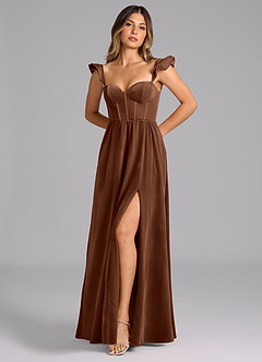 Azazie Denisse Robes de demoiselle d'honneur Robe Trapèze en velours Rayé Ombre image5