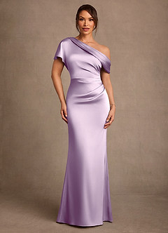 Azazie Rutha Mother of the Bride Dresses Frosted Lilac Sheath One Shoulder Stretch Satin Dress image1
