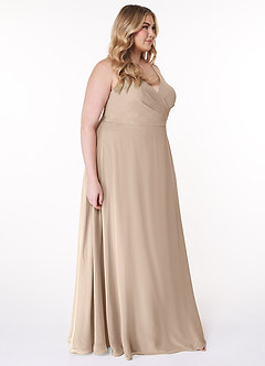 Azazie Davis Jurken voor bruidsmeisjes Jurk van Chiffon met A-Lijn V-hals Taupe image10