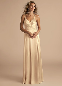 Azazie Davis Bridesmaid Dresses Gold A-Line Pleated Metallic Satin Dress image7