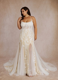 Azazie Bae Wedding Dresses Diamond White Champagne Mermaid Sequins Tulle Dress image7