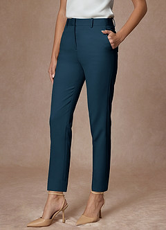 front Whitney Dark Navy Refined Weave Performance Full Length Dress Pants