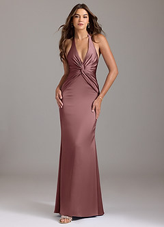 Azazie Valerie Bridesmaid Dresses Vintage Mauve Mermaid Pleated Stretch Satin Dress image1
