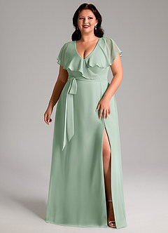 Azazie Lainey Bridesmaid Dresses Agave A-Line with Pockets Chiffon Dress image10