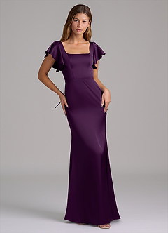 Azazie Elkie Bridesmaid Dresses Grape Mermaid Square Neckline Stretch Satin Dress image5