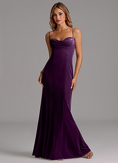 Azazie Karryn Bridesmaid Dresses Grape Mermaid Corset Velvet Dress image4