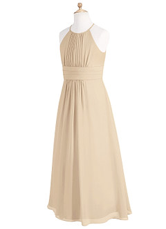 Azazie Bonnie Junior Champagne A-Line Pleated Chiffon Dress image7
