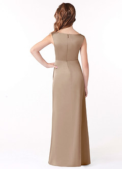 Azazie Sadia Junior Taupe A-Line Pleated Stretch Satin Dress image3