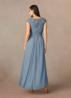 Azazie Amara Abiti per la Madre della Sposa Abito A-Line in Pizzo Blu Polveroso image4