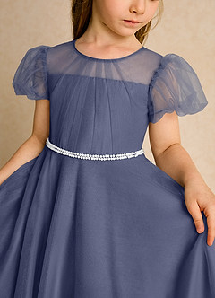 Azazie Duckie Abiti da Ragazza di Fiori Abito Principessa in Tulle Plissettato Stormy image6