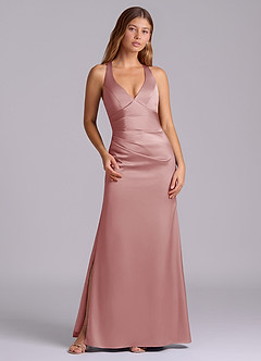 Azazie Amelie Abiti da Damigella Abito A-Line in Raso Elasticizzato Plissettato Rosa Polverosa image1