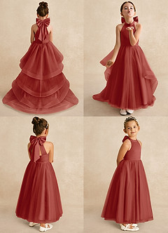 Azazie Bev Flower Girl Dresses Terracotta A-Line Convertible Tulle Dress image2