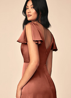 Azazie Soren Bridesmaid Dresses Clay A-Line Pleated Stretch Satin Dress image5