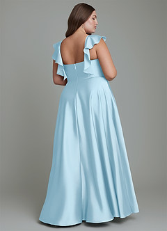 Azazie Leilani Bridesmaid Dresses Sky Blue A-Line Ruched Stretch Satin Dress image11