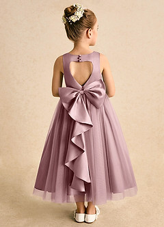 Azazie Solia Abiti da Ragazza di Fiori Abito Principessa in Tulle Fiocco Rosa Polverosa image1