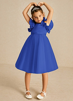 Azazie Kaeya Blumenmädchenkleider A-Linie Schleifen Tüll Kleid Königsblau image3
