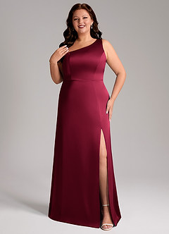 Azazie Phaedra Bridesmaid Dresses Burgundy A-Line One Shoulder Stretch Satin Dress image8
