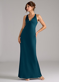 Azazie Tianna Bridesmaid Dresses Ink Blue A-Line Stretch Satin Dress image1