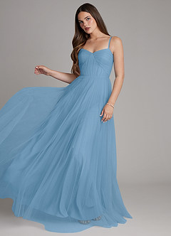 Azazie Teagan Bridesmaid Dresses Steel Blue A-Line Sweetheart Neckline Tulle Dress image3