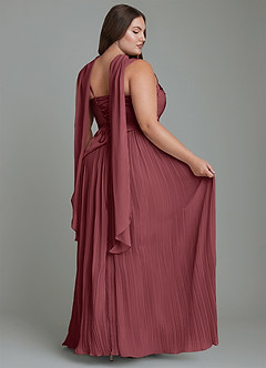Azazie Stephanie Vestidos de damas de honor Vestido Merlot de Satén Elástico de Línea A con Plisado image16