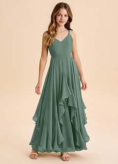 Azazie Karan Junior Eucalyptus A-Line Chiffon Dress image6