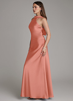 Azazie Dimitra Bridesmaid Dresses Salmon Pink A-Line Pleated Stretch Satin Dress image5