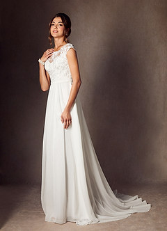 Azazie Brynslee Hochzeitskleider A-Linie Schaufel Pailletten Chiffon Kleid Diamantweiß image8