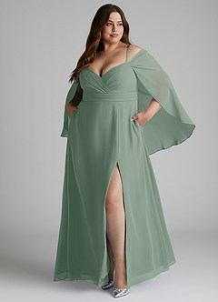 Azazie Cienna Brautjungfernkleider A-Linie Langarm Chiffon Kleid Silberner Salbei image9