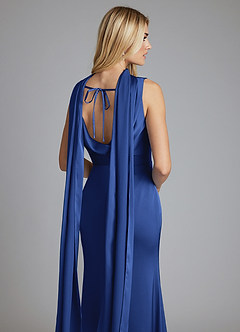 Azazie Tallie Bridesmaid Dresses Royal Blue Mermaid Pleated Stretch Satin Dress image3