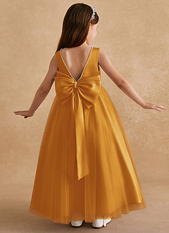 Azazie Cookie Flower Girl Dresses Butterscotch A-Line Bow Tulle Dress image1