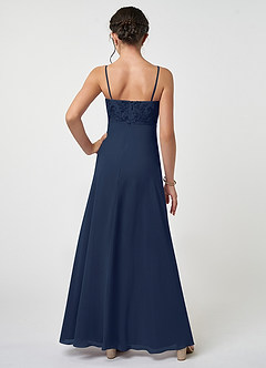Azazie Sonya Junior A-Linie Spitze Chiffon Kleid Dunkelmarine image2