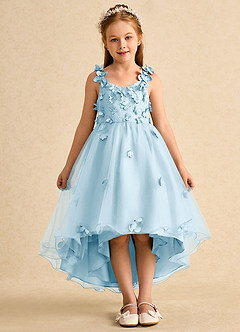 Azazie Tweety Blumenmädchenkleider A-Linie Spitze Tüll Kleid Himmelblau image3