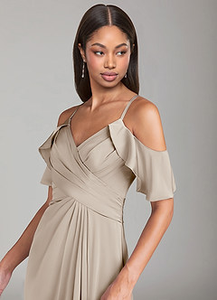 Azazie Dakota Bridesmaid Dresses Frost A-Line Off the Shoulder Stretch Satin Dress image5