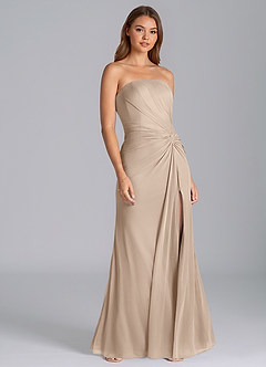 Azazie Mariya Jurken voor bruidsmeisjes Jurk van Mesh met Zeemeermin Strapless Taupe image4