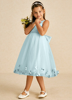 Azazie Dot Blumenmädchenkleider A-Linie Schleifen Tüll Kleid Nebel image4