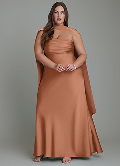 Azazie Saylor Vestidos de damas de honor Vestido Bronceador de Satén Elástico de Corte Sirena con Palabra de honor image15
