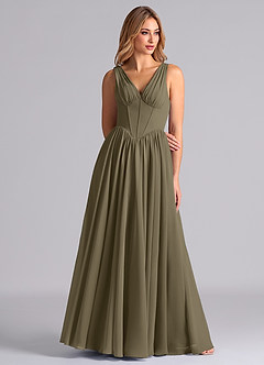 Azazie Delmie Final Sale Willow Green A-Line Corset Chiffon Dress image5