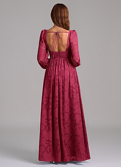 Azazie Norah Bridesmaid Dresses Burgundy A-Line Long Sleeve Floral Burnout Dress image6