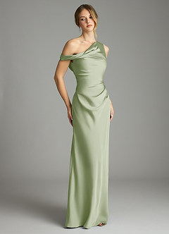 Azazie Emerson Bridesmaid Dresses Dusty Sage Mermaid Off the Shoulder Stretch Satin Dress image5