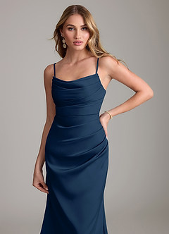 Azazie Lucille Bridesmaid Dresses Dark Navy Mermaid Strapless Stretch Satin Convertible Dress image5