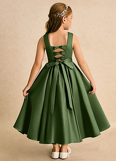 Azazie Junebuj Robe Demoiselle D'honneur Fillette Robe Princesse en Mat Satiné Plissée Olive image1
