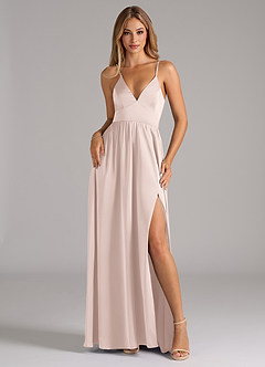 Azazie Aaida Bridesmaid Dresses Blushing Pink A-Line Corset Stretch Satin Dress image1