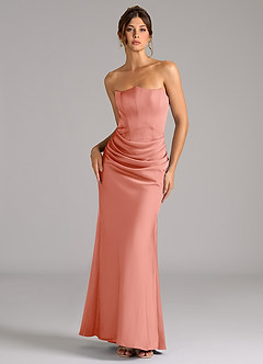 Azazie Debby Robes de demoiselle d'honneur Robe Sirène Convertible en Satin extensible Sans bretelle Corail image1