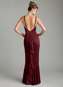 Azazie Tamera Bridesmaid Dresses Cabernet Mermaid Pleated Stretch Satin Dress image1