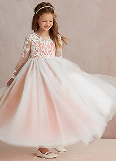 Azazie Elodie Flower Girl Dresses Ivory Mai Tai Ball-Gown Lace Dress image2