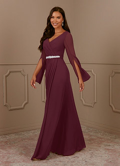 Azazie Belinda Kleider für die Brautmutter A-Linie V-Hals Gefaltet Chiffon Kleid Cabernetrot image3