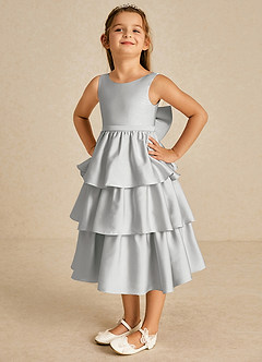 Azazie Margery Flower Girl Dresses Silver A-Line Bow Stretch Satin Dress image3