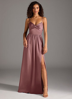 Azazie Zeya Bridesmaid Dresses Vintage Mauve A-Line Pleated Stretch Satin Dress image2