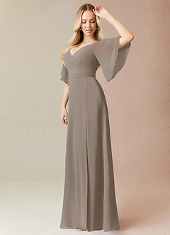Azazie Cierra Bridesmaid Dresses Taupe A-Line V-Neck Chiffon Dress image4
